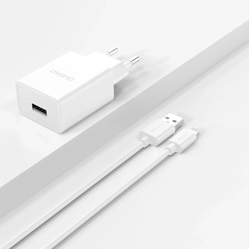 Ładowarka sieciowa Dudao A4EU USB-A 2.1A - biała + kabel USB-A - Lightning - obrazek 4