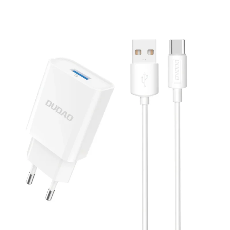 Ładowarka sieciowa Dudao A4EU USB-A 2.1A - biała + kabel USB-A - USB-C