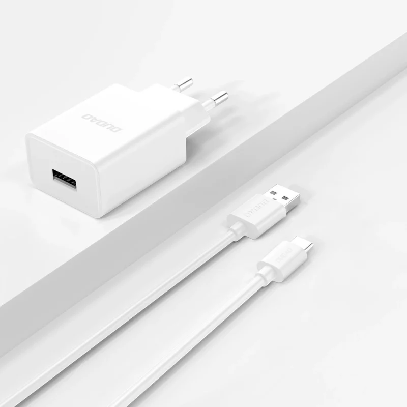 Ładowarka sieciowa Dudao A4EU USB-A 2.1A - biała + kabel USB-A - USB-C - obrazek 4