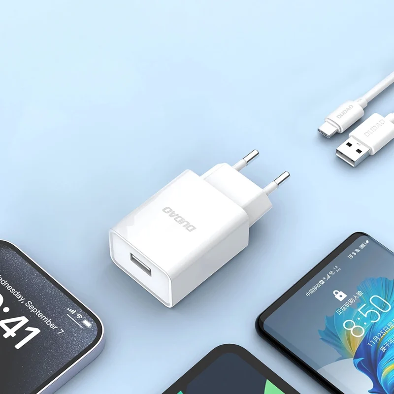 Ładowarka sieciowa Dudao A4EU USB-A 2.1A - biała + kabel USB-A - USB-C - obrazek 9