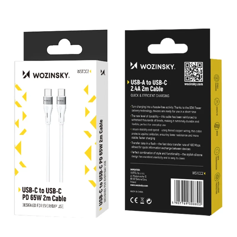 Kabel Wozinsky WSTCC2 USB-C / USB-C PD 65W 2 m - biały - obrazek 5