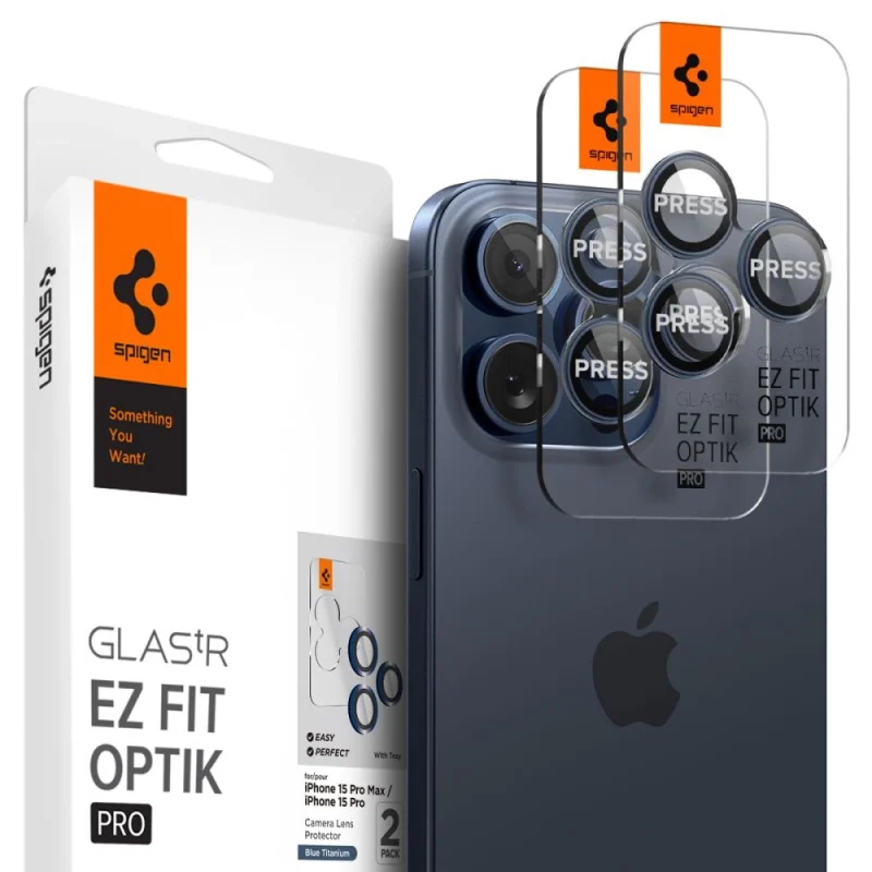 Osłona aparatu Spigen Optik.tR EZ Fit Camera Protector na iPhone 14 Pro / Pro Max / 15 Pro / Pro Max - tytan błękitny 2 szt.