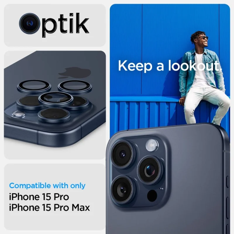 Osłona aparatu Spigen Optik.tR EZ Fit Camera Protector na iPhone 14 Pro / Pro Max / 15 Pro / Pro Max - tytan błękitny 2 szt. - obrazek 7