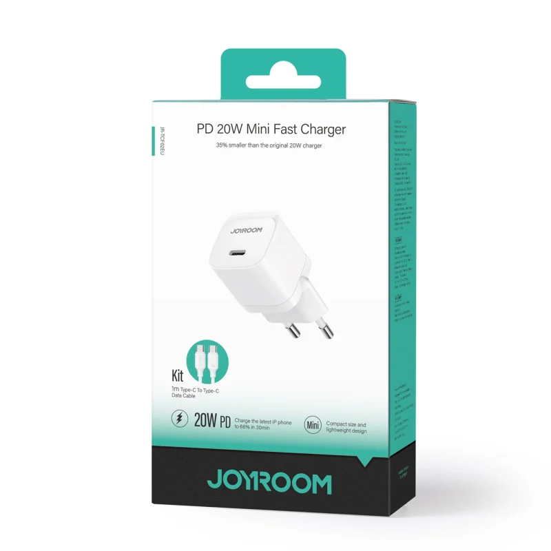 Ładowarka sieciowa Joyroom JR-TCF02 USB-C PD 20W + kabel USB-C - biała - obrazek 2