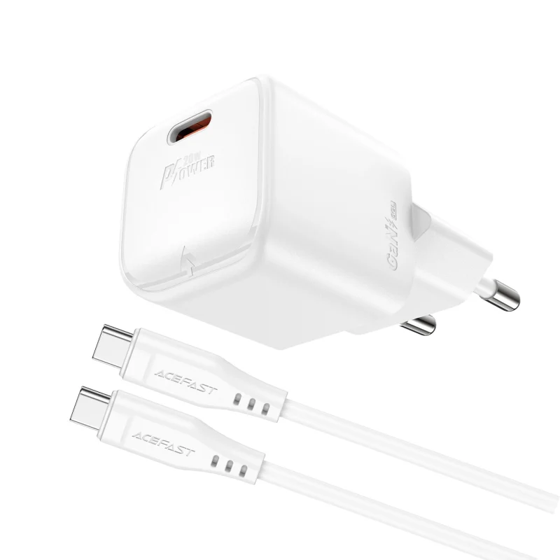 Ładowarka sieciowa Acefast A73 Mini PD 20W GaN + kabel USB-C - biała - obrazek 2