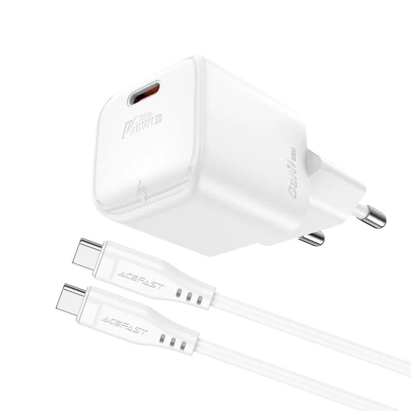 Ładowarka sieciowa Acefast A77 Mini PD 30W GaN + kabel USB-C - biała - obrazek 2