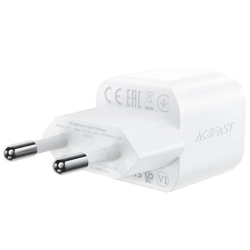 Ładowarka sieciowa Acefast A77 Mini PD 30W GaN + kabel USB-C - biała - obrazek 3