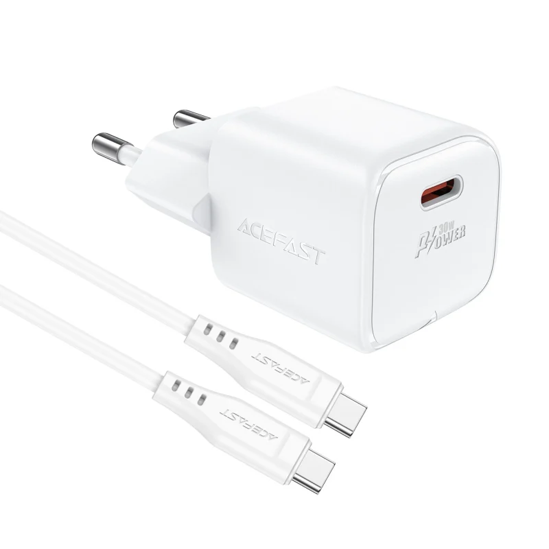 Ładowarka sieciowa Acefast A77 Mini PD 30W GaN + kabel USB-C - biała - obrazek 4