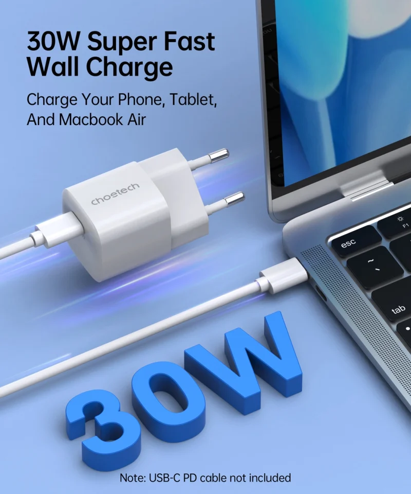 Ładowarka sieciowa Choetech PD5007 USB-C PD 30W GaN - biała - obrazek 2