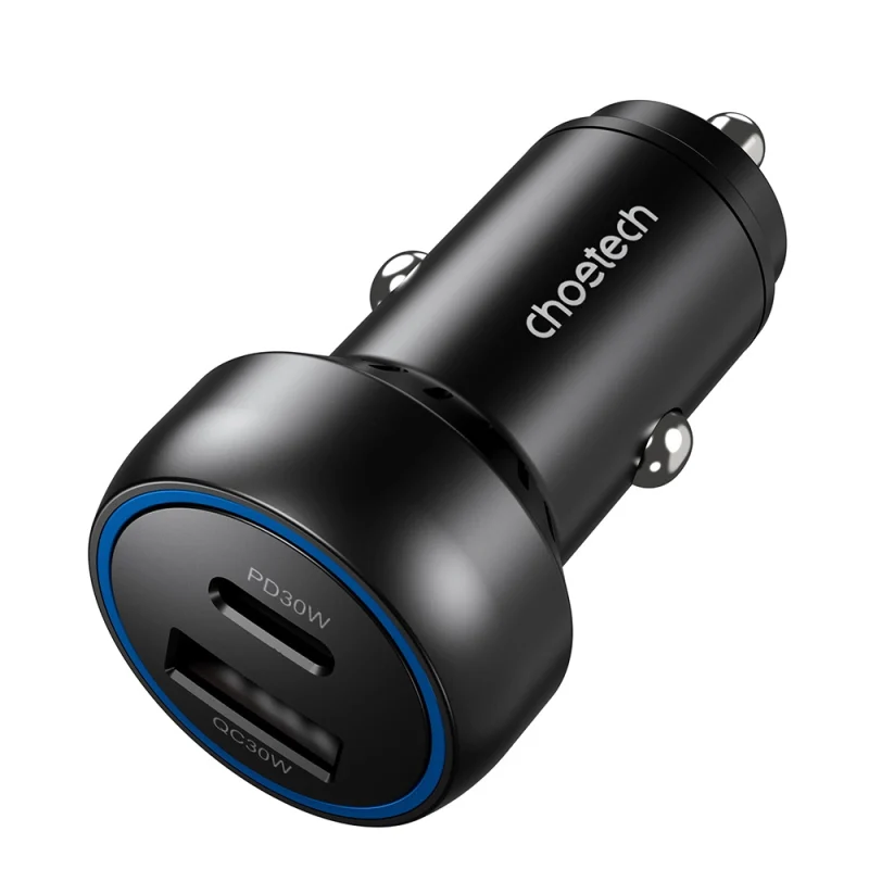 Ładowarka samochodowa Choetech TC0014 USB-C USB-A PD 60W z podświetleniem LED - czarna - obrazek 5