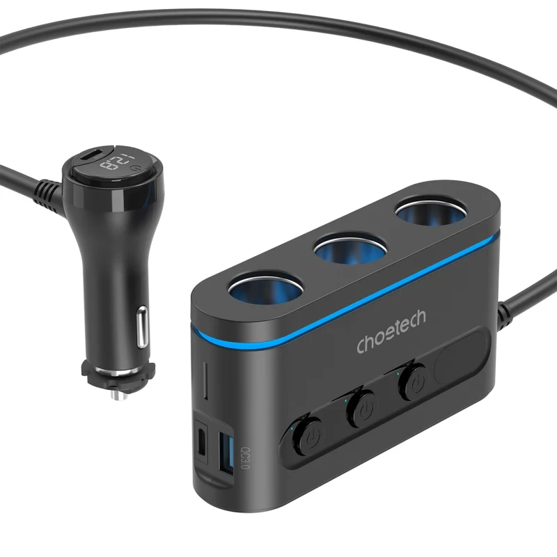 Ładowarka Choetech TC0021 samochodowa 2x USB-C PD 1x USB-A QC 3x gniazdo zapalniczki - czarna - obrazek 2