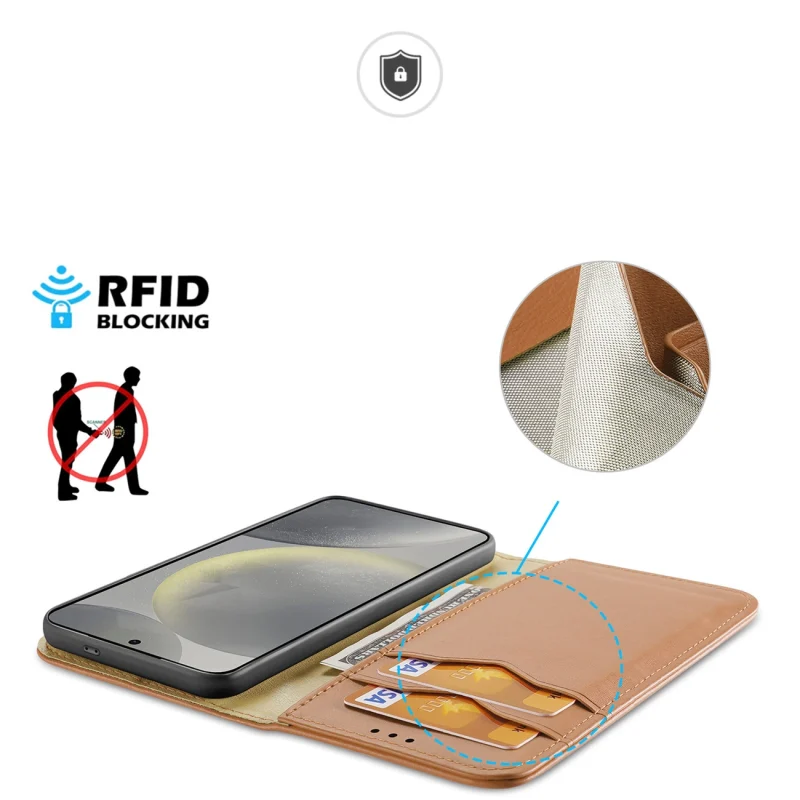 Etui Dux Ducis Hivo z klapką i blokadą RFID do Samsung Galaxy S24 - brązowe - obrazek 3