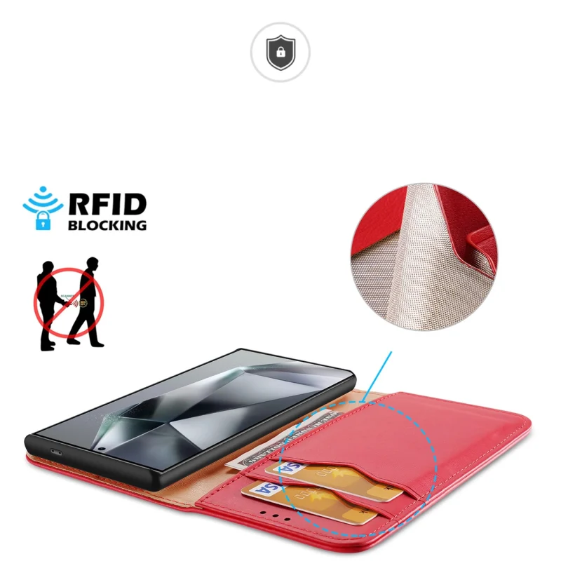 Etui Dux Ducis Hivo z klapką i blokadą RFID do Samsung Galaxy S24 Ultra - czerwone - obrazek 3