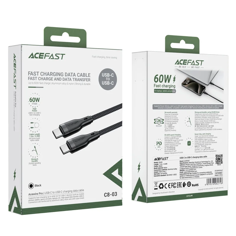 Kabel Acefast C8-03 USB-C / USB-C 60W 3A - czarny - obrazek 5