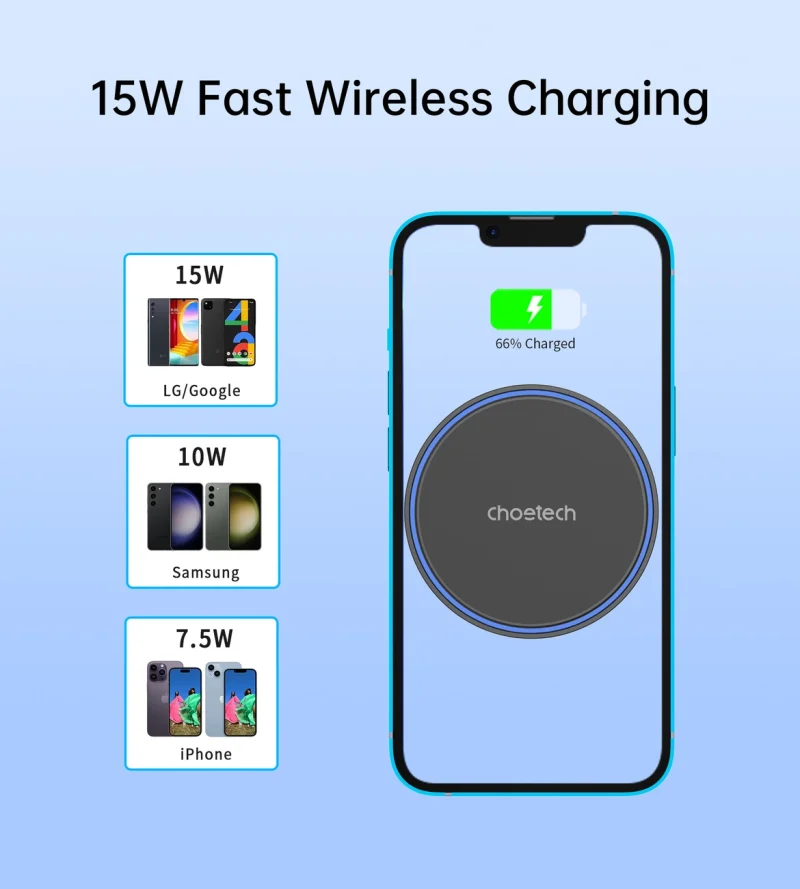 Uchwyt magnetyczny Choetech T205-F z ładowarką indukcyjną 15 W na kratkę nawiewu - czarny - obrazek 5