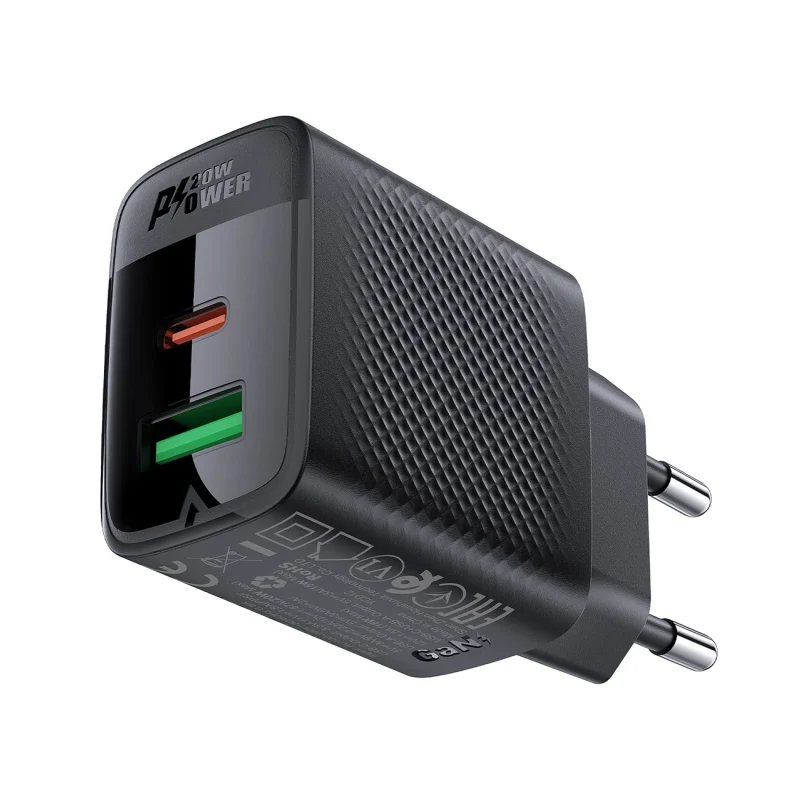 Ładowarka Acefast A78 sieciowa GaN USB-A / USB-C PD 20W - czarna - obrazek 2