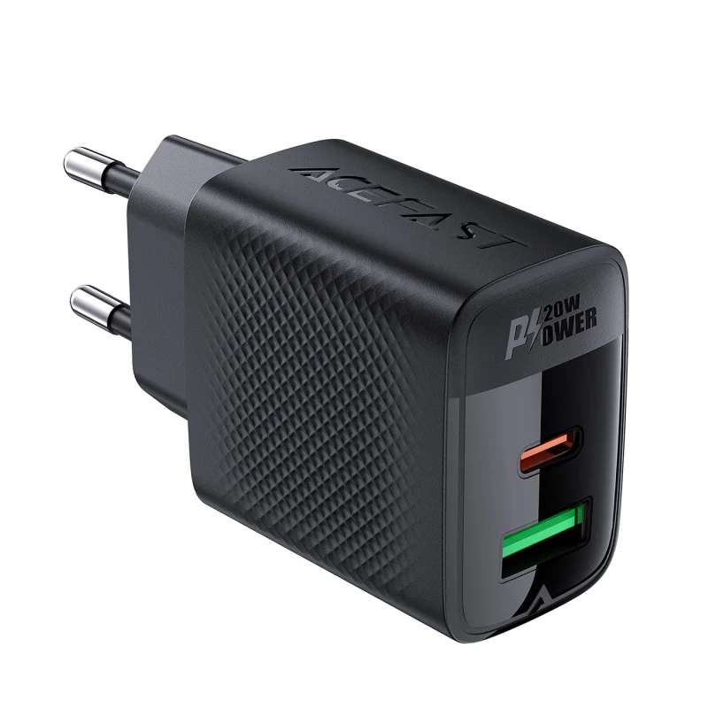 Ładowarka Acefast A78 sieciowa GaN USB-A / USB-C PD 20W - czarna - obrazek 3