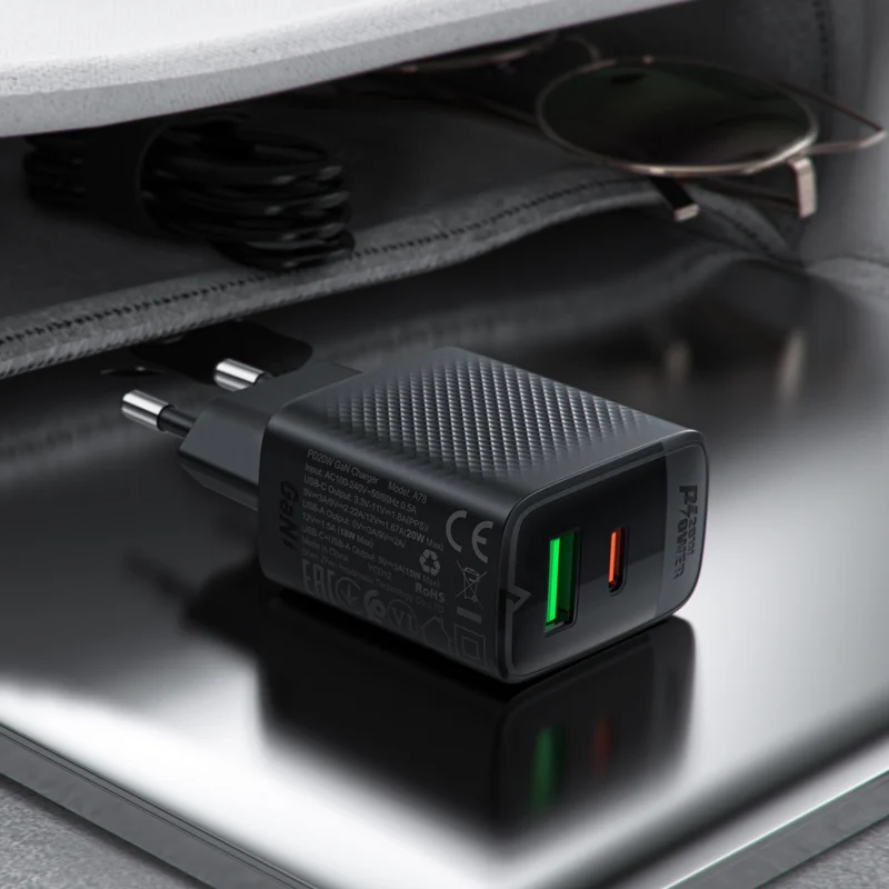 Ładowarka Acefast A78 sieciowa GaN USB-A / USB-C PD 20W - czarna - obrazek 7