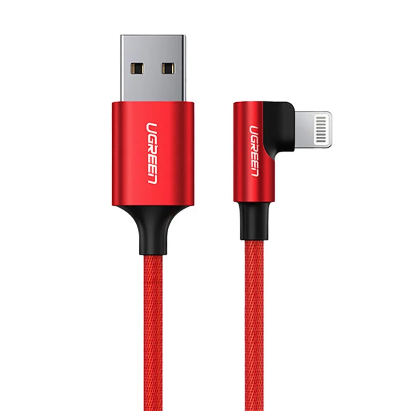 Kabel Ugreen US299 60555 kątowy Lightning / USB-A MFi 2.4A 1m - czerwony