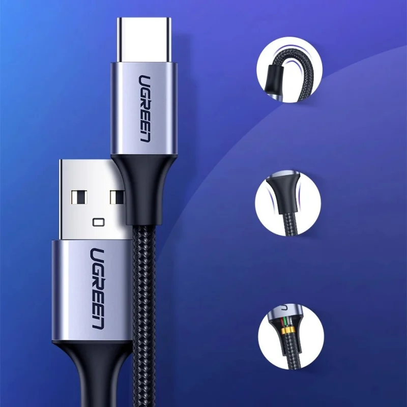 Kabel Ugreen US288 60127 USB-A / USB-C QC 3.0 3A 1.5m - szary - obrazek 5