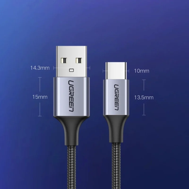 Kabel Ugreen US288 60127 USB-A / USB-C QC 3.0 3A 1.5m - szary - obrazek 8