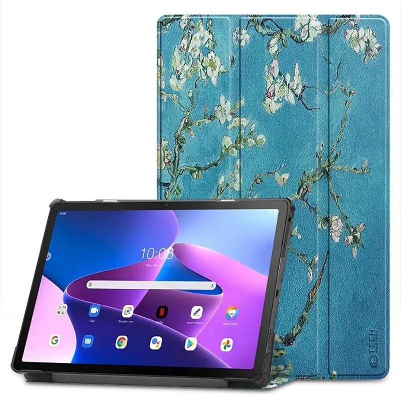 Etui Tech-Protect SmartCase na Lenovo Tab M10 Plus (3 gen.) 10.6" TB-125 / TB-128 - niebieskie z kwiatami sakura