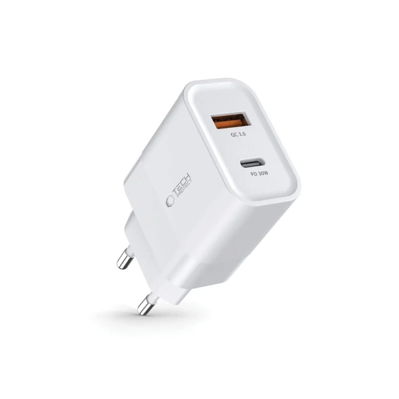 Ładowarka Tech-Protect C30W sieciowa USB-C PD 30W / USB-A QC 3.0 - biała - obrazek 2