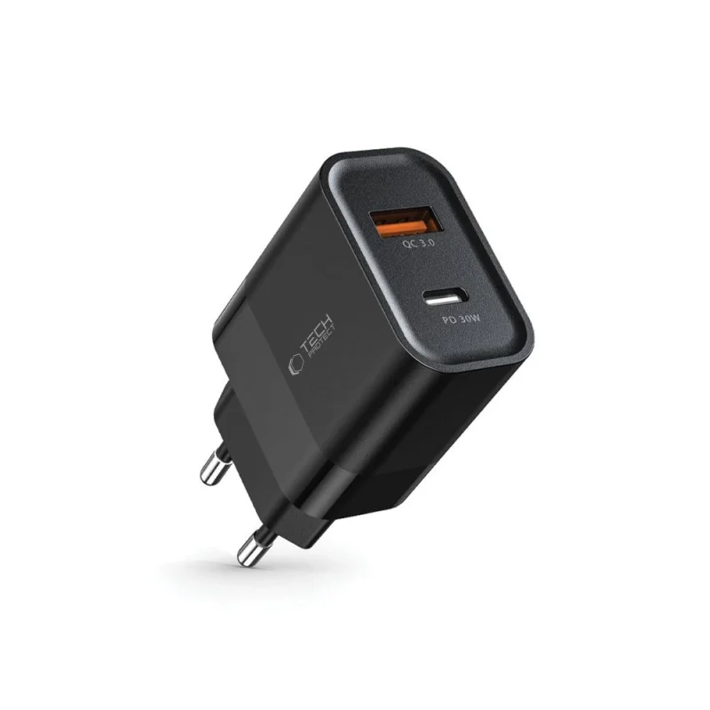 Ładowarka Tech-Protect C30W sieciowa USB-C PD 30W / USB-A QC 3.0 - czarna - obrazek 2