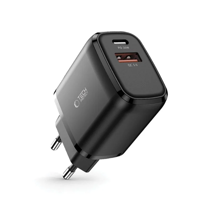 Ładowarka Tech-Protect C20W sieciowa USB-C PD 20W / USB-A QC 3.0 - czarna - obrazek 2