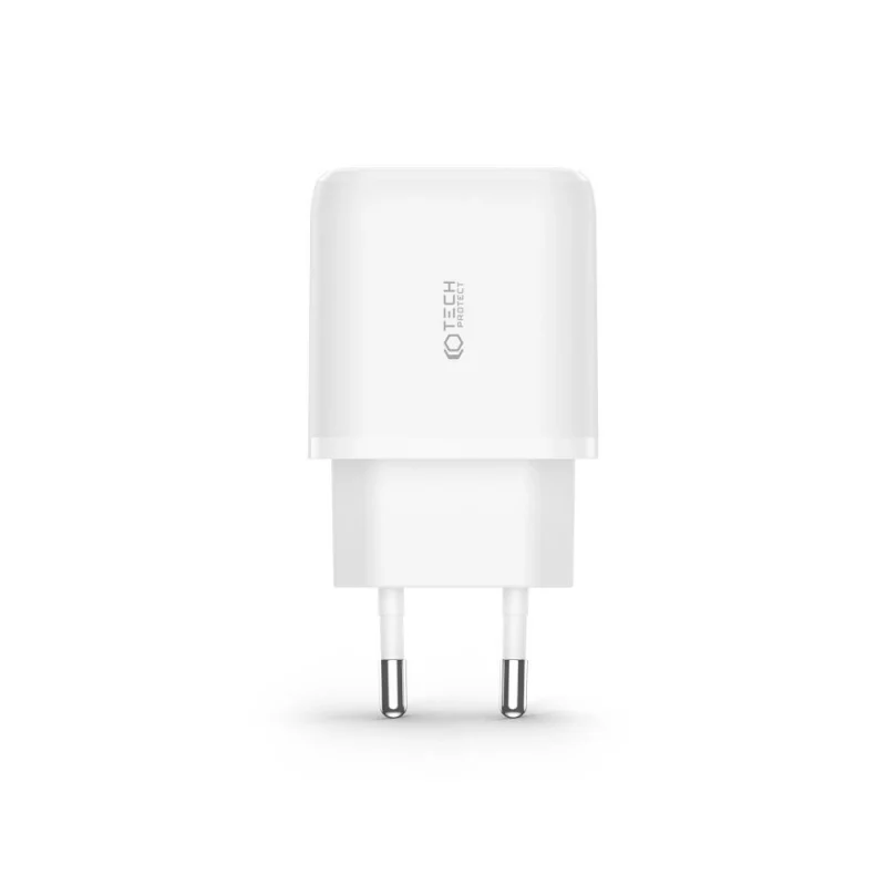 Ładowarka Tech-Protect C20W sieciowa USB-C PD 20W / USB-A QC 3.0 z kablem USB-C / USB-C - biała - obrazek 3