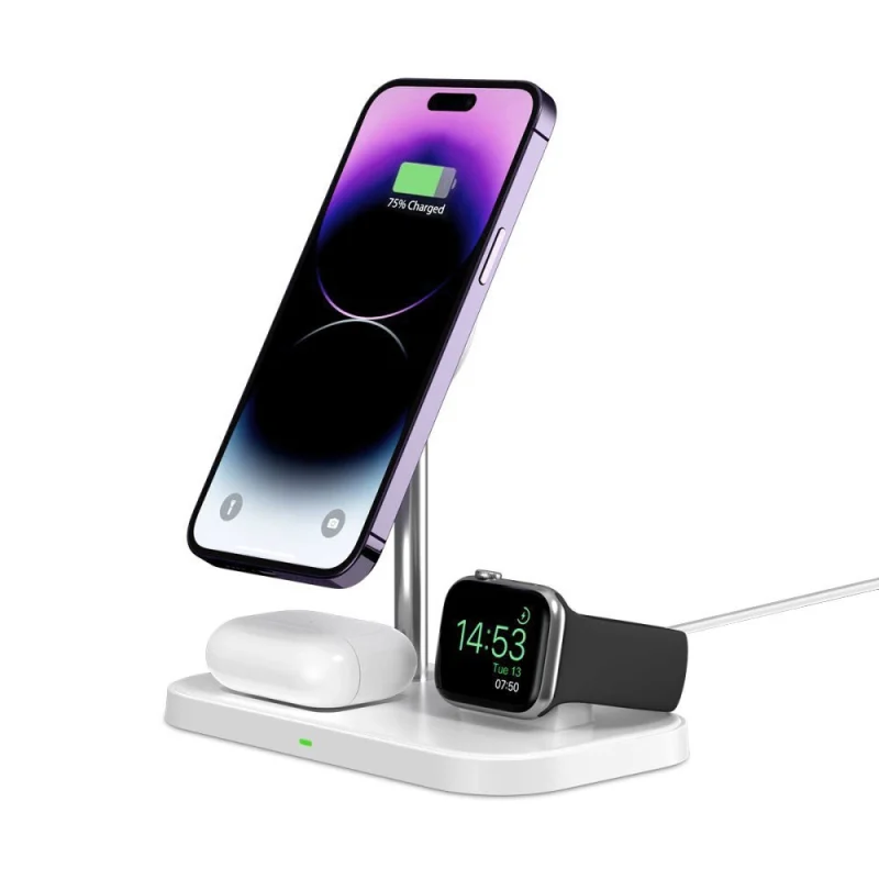 Ładowarka Tech-Protect QI15W-A22 indukcyjna MagSafe ze stojakiem 3w1 MagSafe na smartfon / Apple Watch / AirPods - biała - obrazek 5