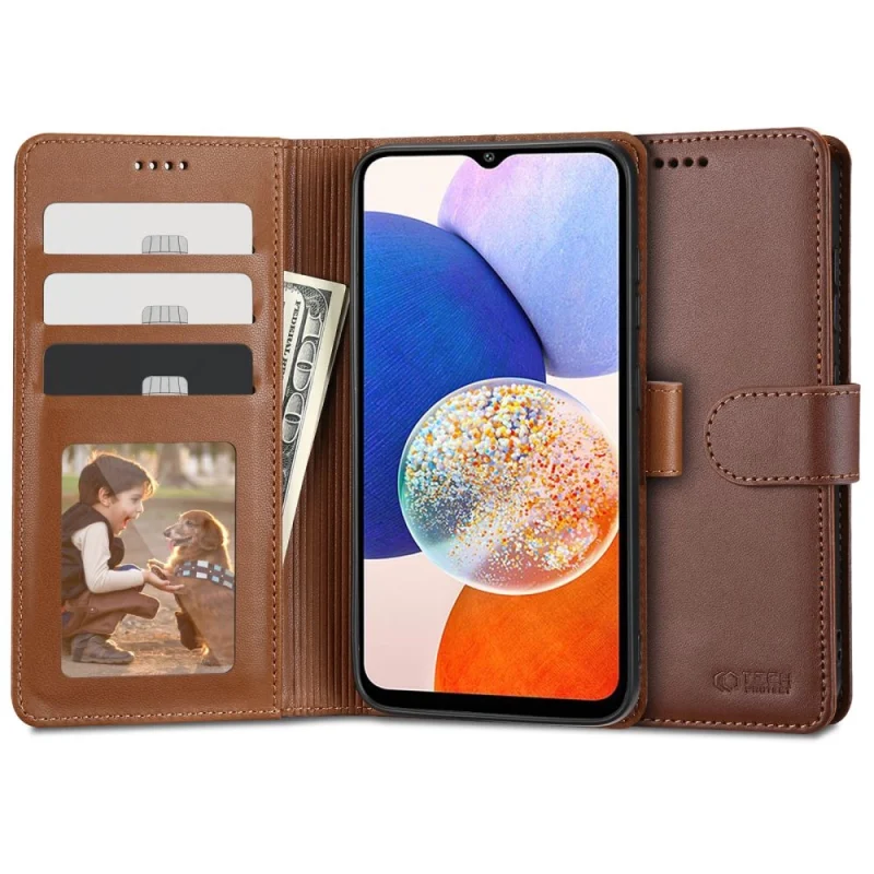 Etui Tech-Protect Wallet na Samsung Galaxy A14 4G / 5G - brązowe