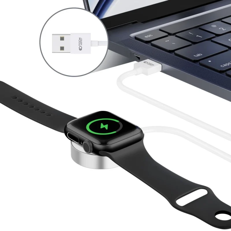 Ładowarka Tech-Protect UltraBoost indukcyjna magnetyczna ze złączem USB-A do Apple Watch 1.2m - biała - obrazek 4