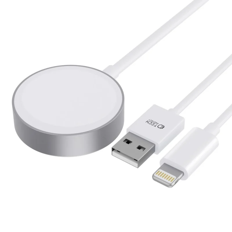 Ładowarka Tech-Protect UltraBoost 2w1 magnetyczna z kablami USB-C / Lightning do Apple Watch 1.5m - biała - obrazek 2