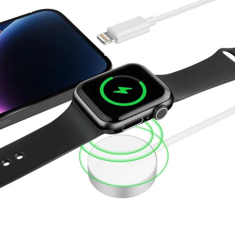 Ładowarka Tech-Protect UltraBoost 2w1 magnetyczna z kablami USB-C / Lightning do Apple Watch 1.5m - biała - obrazek 3