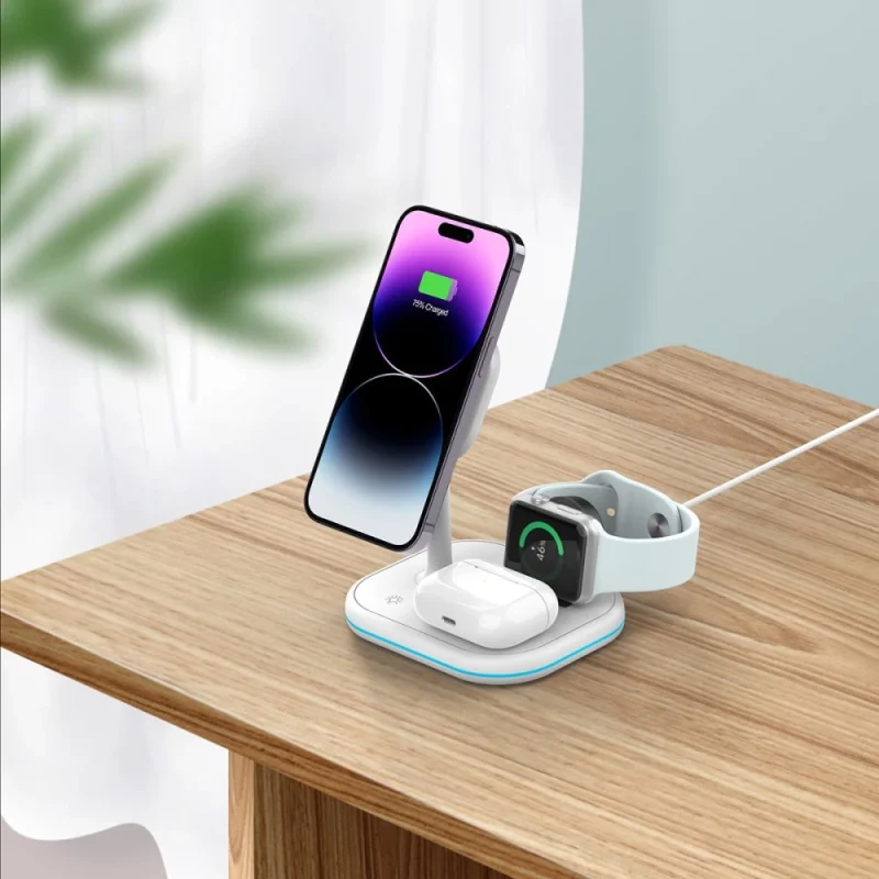 Ładowarka Tech-Protect QI15W-A27 indukcyjna 3w1 ze stojakiem z MagSafe na smartfon / Apple Watch / AirPods - biała - obrazek 6