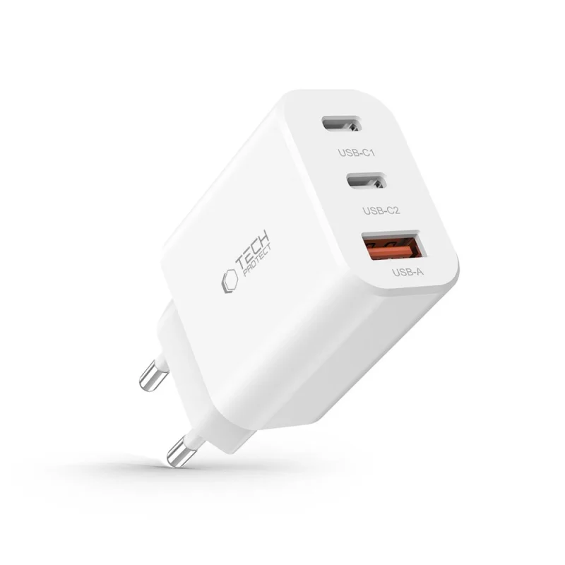 Ładowarka Tech-Protect NC30W sieciowa 2x USB-C PD 30W / USB-A QC 3.0 - biała - obrazek 6