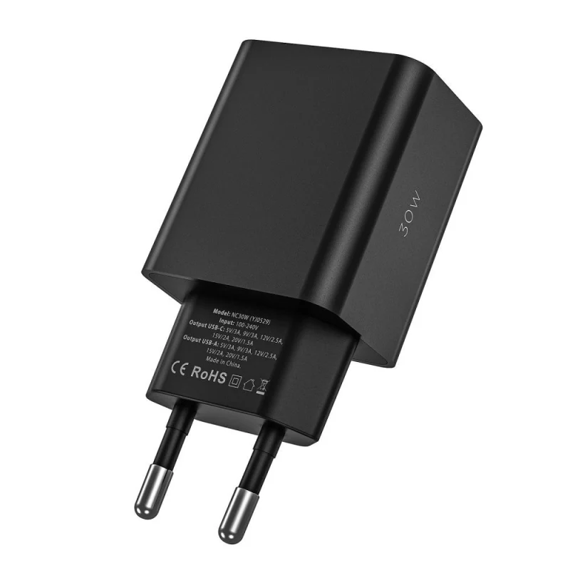 Ładowarka Tech-Protect NC30W sieciowa USB-C PD 30W / USB-A QC 3.0 - czarna - obrazek 2