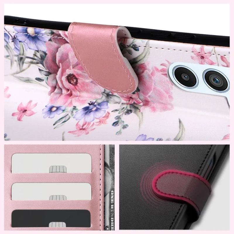 Etui Tech-Protect Wallet na Xiaomi Redmi 12 - różowe kwiaty - obrazek 3