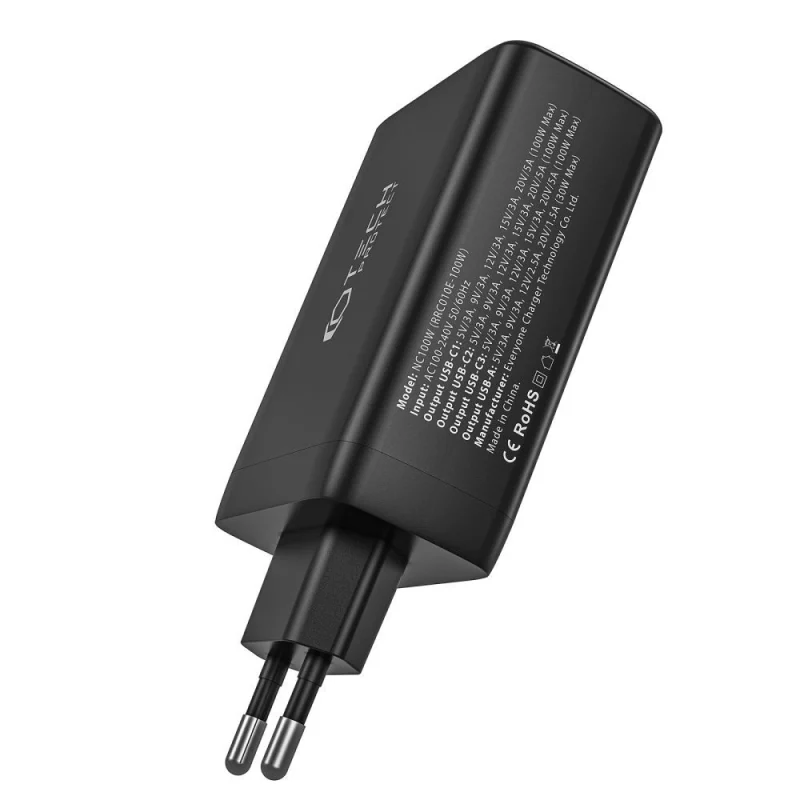 Ładowarka Tech-Protect NC100W-GAN sieciowa GaN 3x USB-C PD 100W / USB-A QC 3.0 - biała - obrazek 3