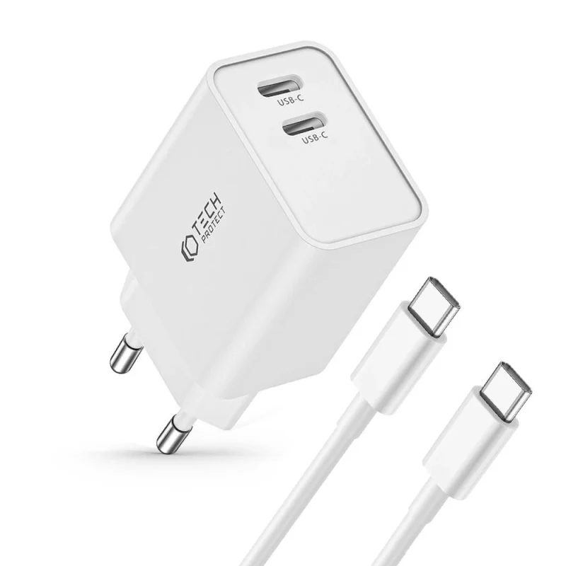 Ładowarka Tech-Protect C35W sieciowa 2x USB-C PD 35W z kablem USB-C / USB-C - biała - obrazek 2