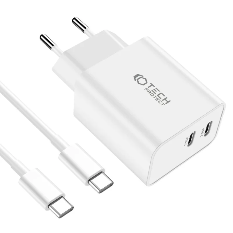 Ładowarka Tech-Protect C35W sieciowa 2x USB-C PD 35W z kablem USB-C / USB-C - biała - obrazek 3