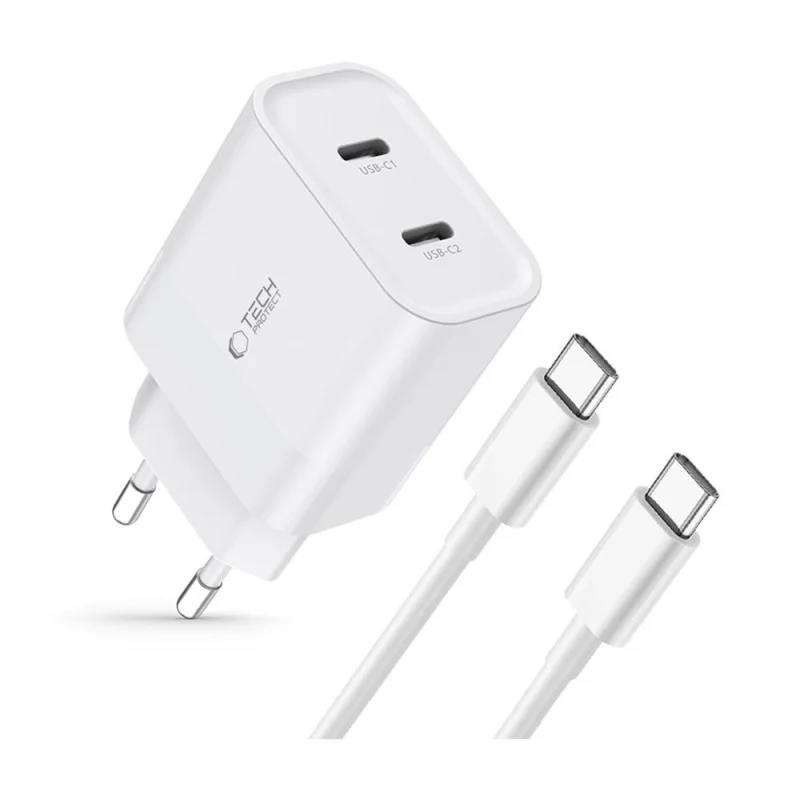 Ładowarka Tech-Protect C20W sieciowa 2x USB-C PD 20W z kablem USB-C / USB-C - biała - obrazek 2