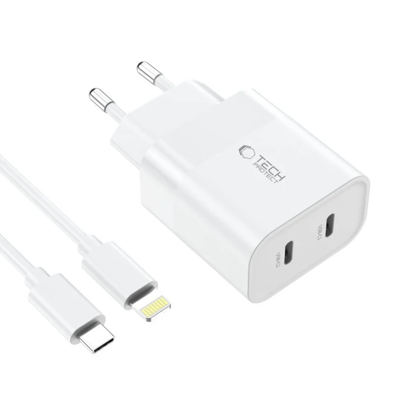 Ładowarka Tech-Protect C20W sieciowa 2x USB-C PD 20W z kablem USB-C / USB-C - biała - obrazek 3