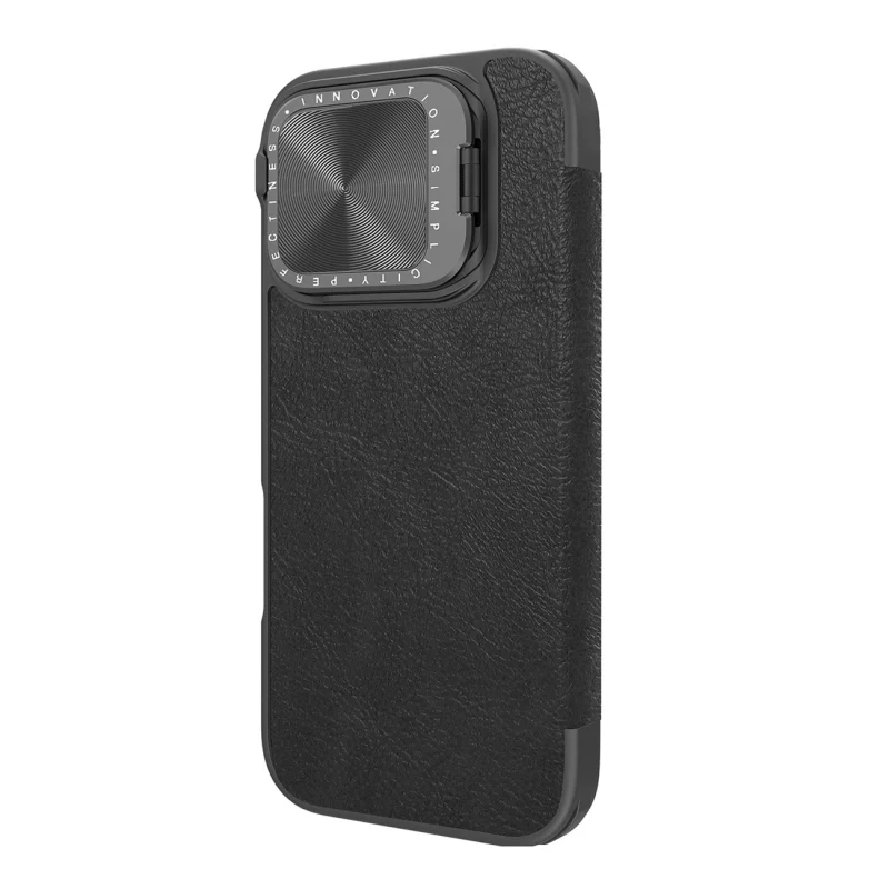 Etui Nillkin Qin Prop Leather Case z osłoną na aparat i podstawką na iPhone 16 Pro Max - czarne - obrazek 2