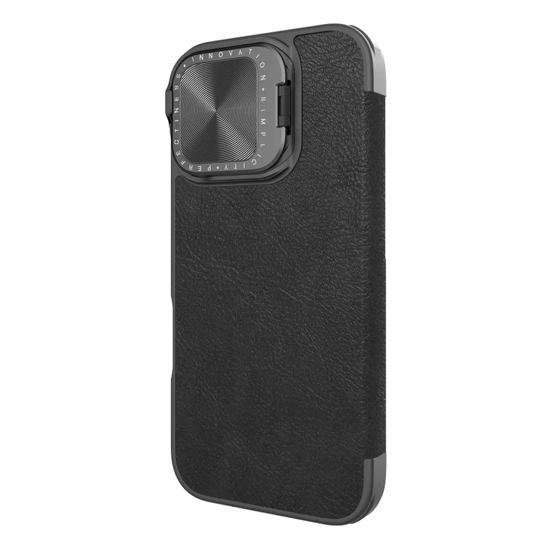 Etui Nillkin Qin Prop Leather Case z osłoną na aparat i podstawką na iPhone 16 - czarne - obrazek 2