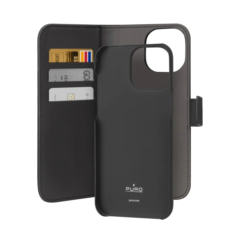 Etui z ekoskóry Puro Wallet Detachable MagSafe 2w1 z klapką i portfelem do iPhone 15 Pro Max - czarne - obrazek 3