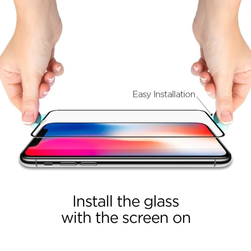 Szkło hartowane Spigen Glass FC z czarną ramką na iPhone X / XS / 11 Pro - obrazek 9