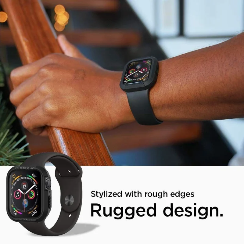 Etui Spigen Rugged Armor na Apple Watch 4 / 5 / 6 / 7 / 8 / SE (44/45 mm) - czarne - obrazek 9