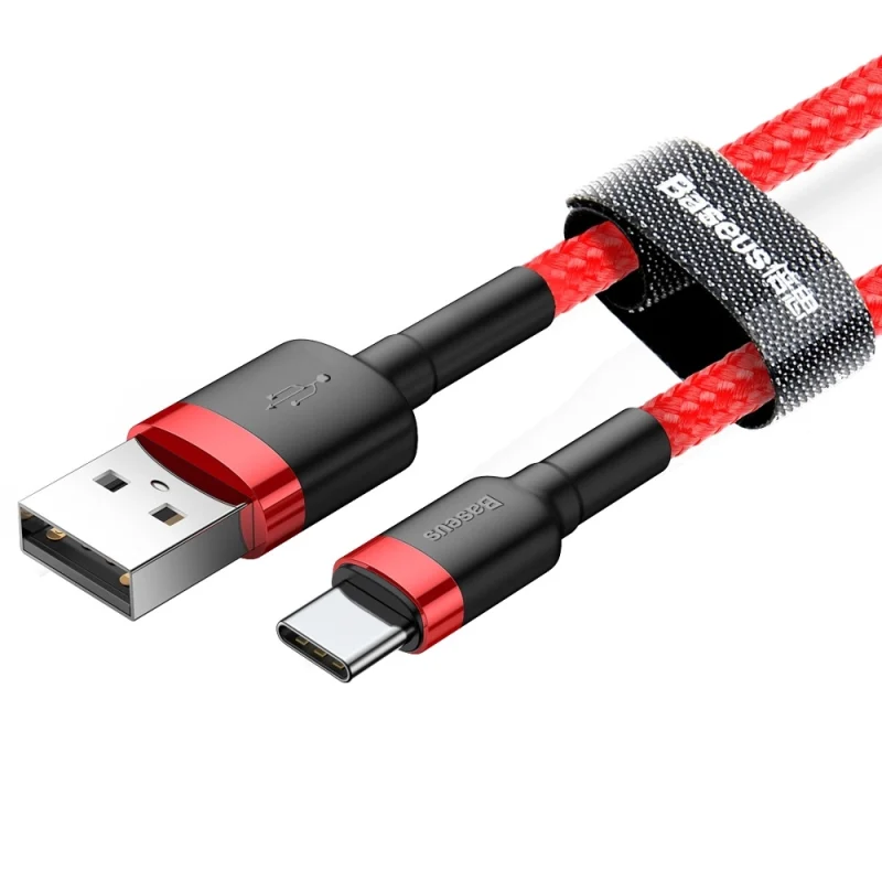 Baseus Cafule Cable wytrzymały nylonowy kabel przewód USB / USB-C QC3.0 2A 2M czerwony (CATKLF-C09) - obrazek 3